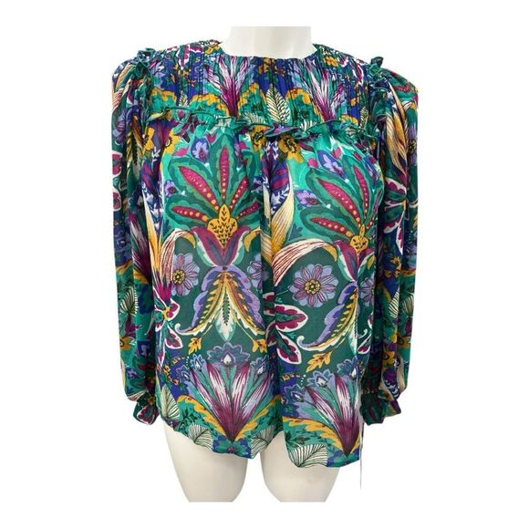 Nicole Miller Blue Ruffled Long Sleeve Blouse - Picture 1 of 5